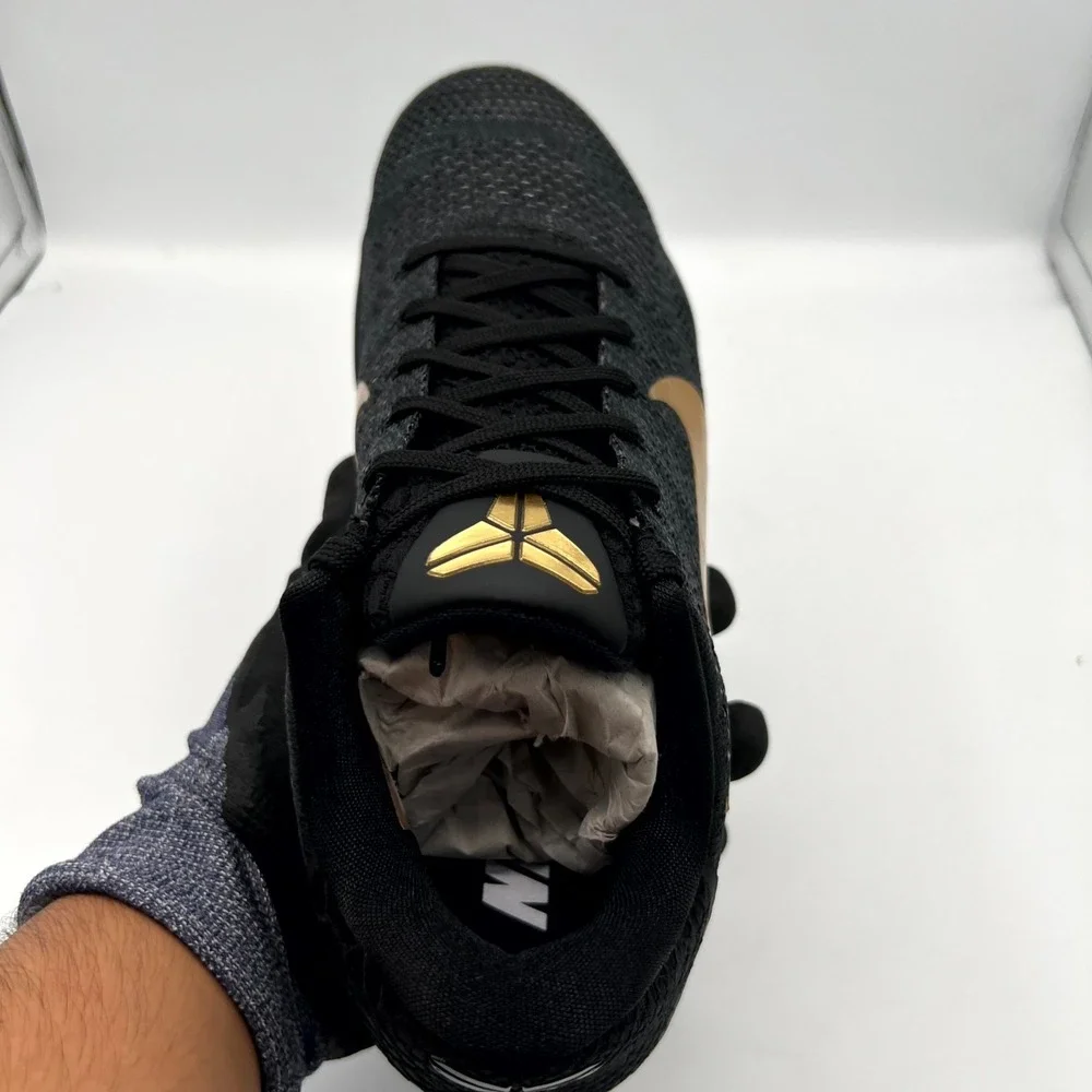 Nike Kobe 11 Elite Low 885003-994 Mens 9.5‎ Sneakers Cozy Gold Black Mamba Shoes